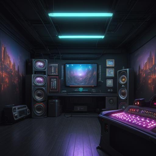 Wall of 1980s Stereos in Hyperrealistic Matte Painting