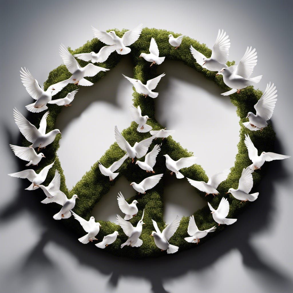Doves Form Peace Sign: Photorealistic Digital Art