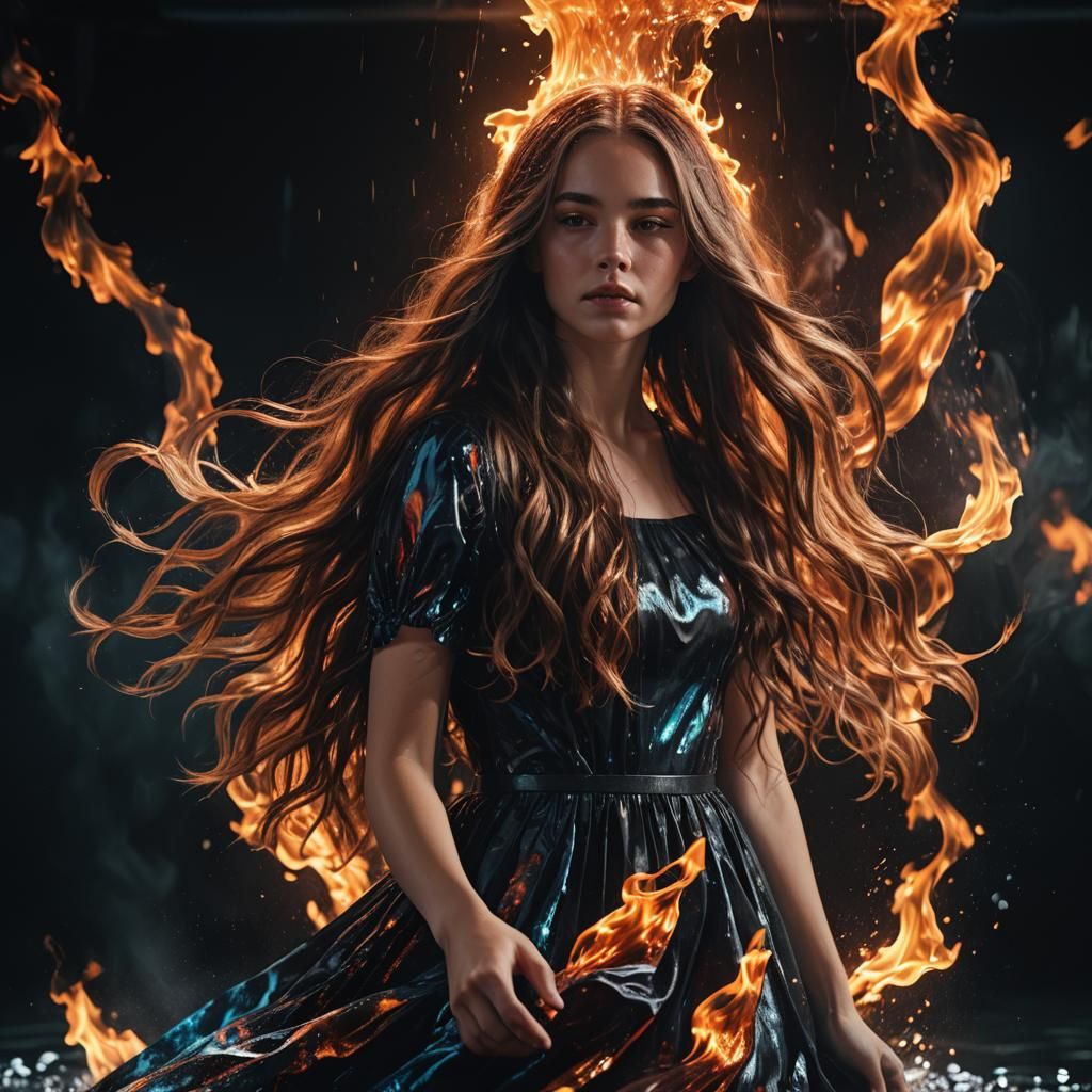 Teen Girl in Fire and Water Dress: Digital Art