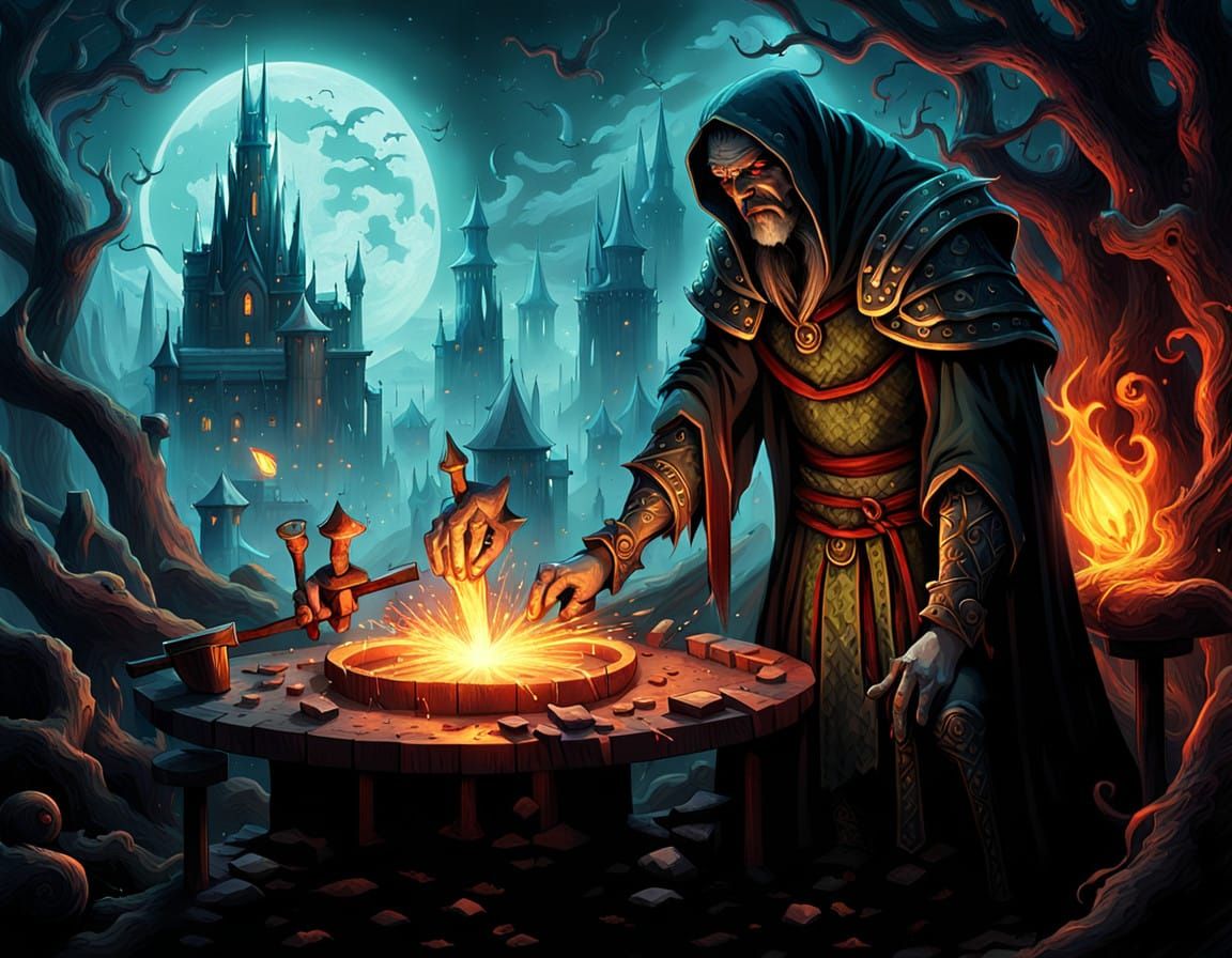 Ancient Blacksmith Crafts Ethereal Sword in Hellish Forge