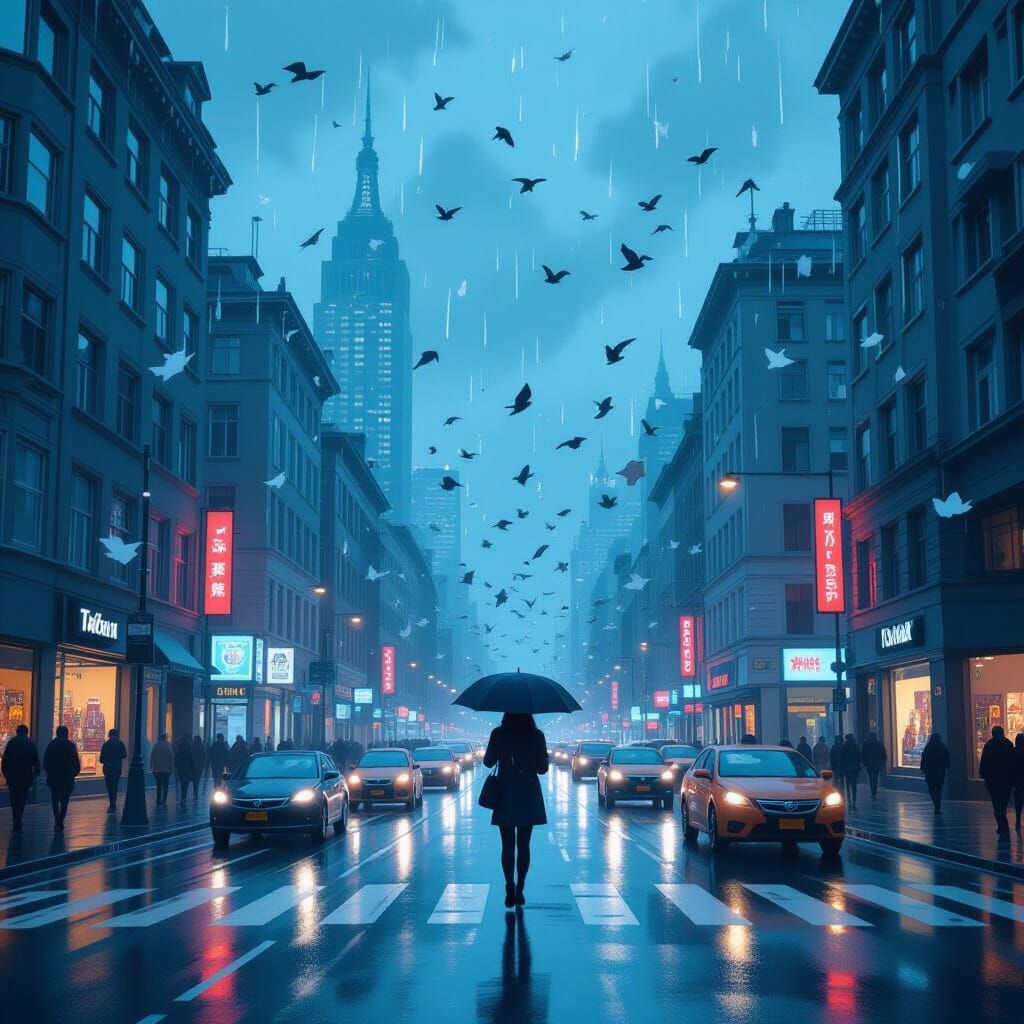 Wind Storm in City Center with Paper