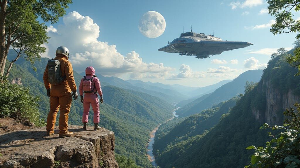 Astronauts Discover Jungle Valley Under Twin Moons