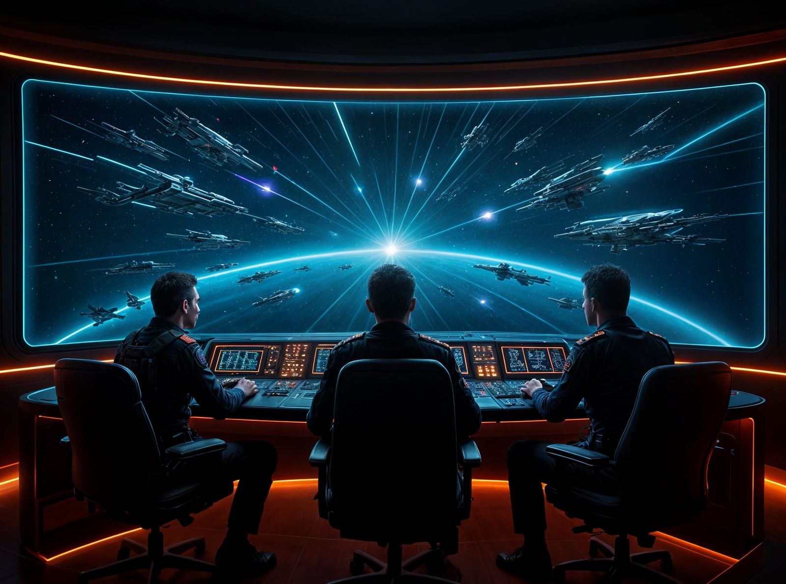 Futuristic Space Battle Command Center View