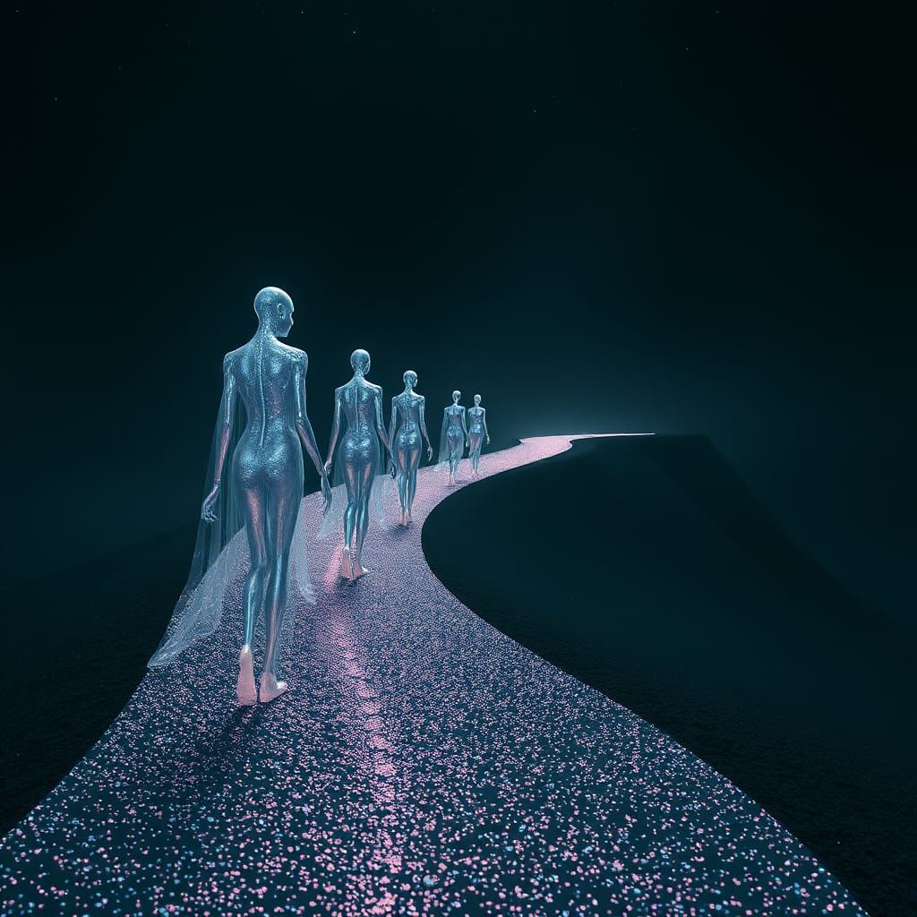 Ethereal Figures in a Mystical Sci-Fi Landscape