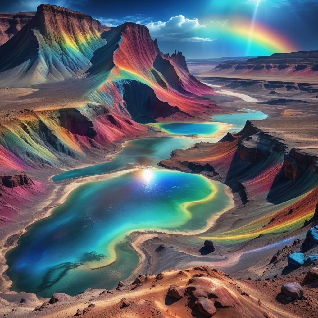 Rainbow on Alien Planet: Hyperrealistic Landscape