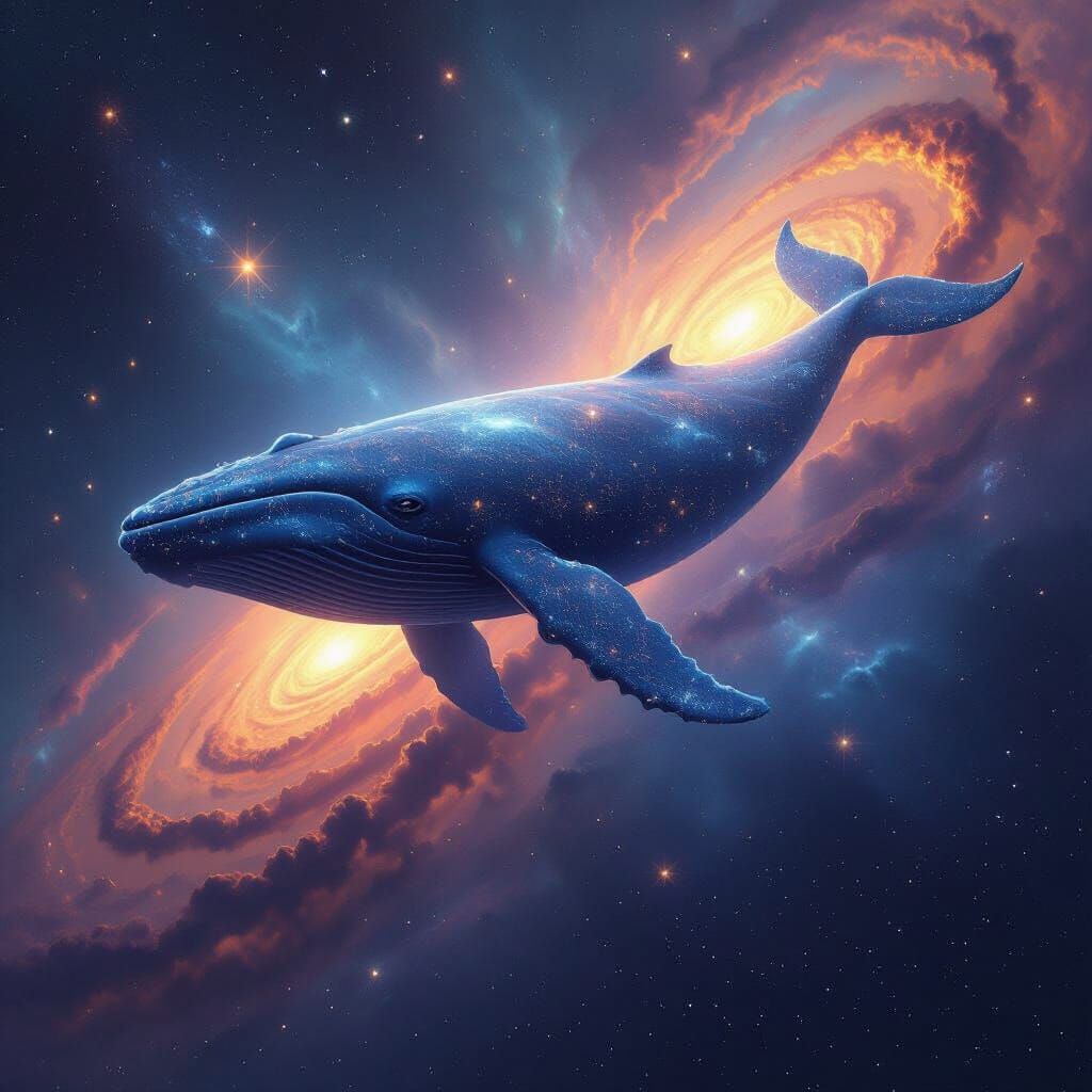 Cosmic Whale Swimming Through Starry Galaxies