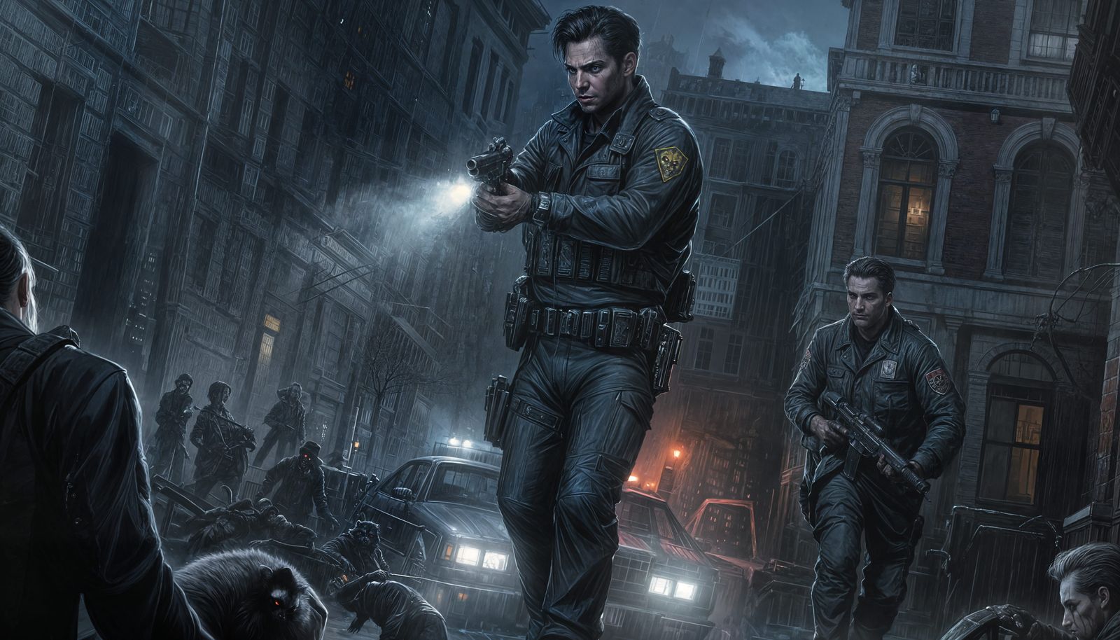 Noir Zombie Horror in Raccoon City: Acrylic Art