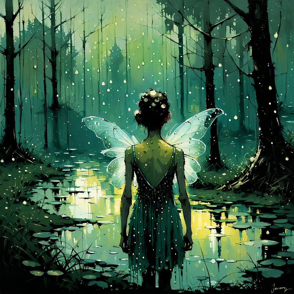 Enchanting Fairy in Forest, Tonalist Style