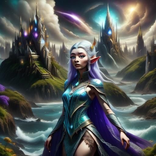 Fantasy Elf Portrait in Exotic Cityscape