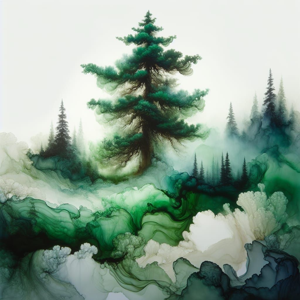 Alcohol Ink. Green Tree 01