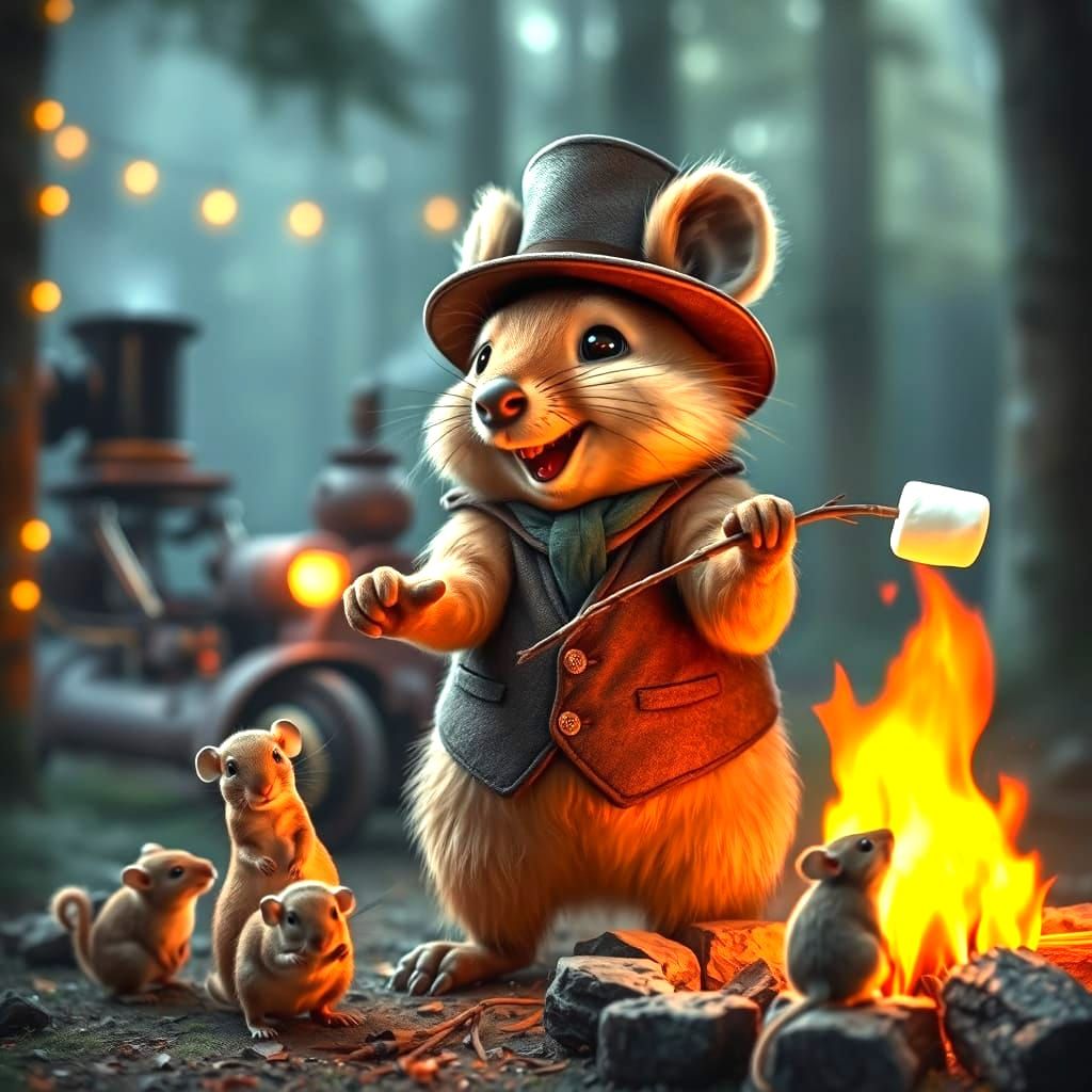 Dapper Steampunk Quokka Dances by Campfire