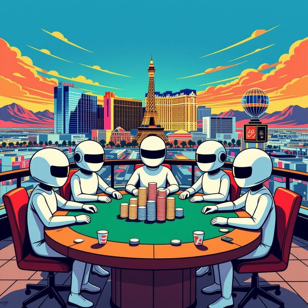 Stick Figures Playing Poker in Las Vegas Skyline