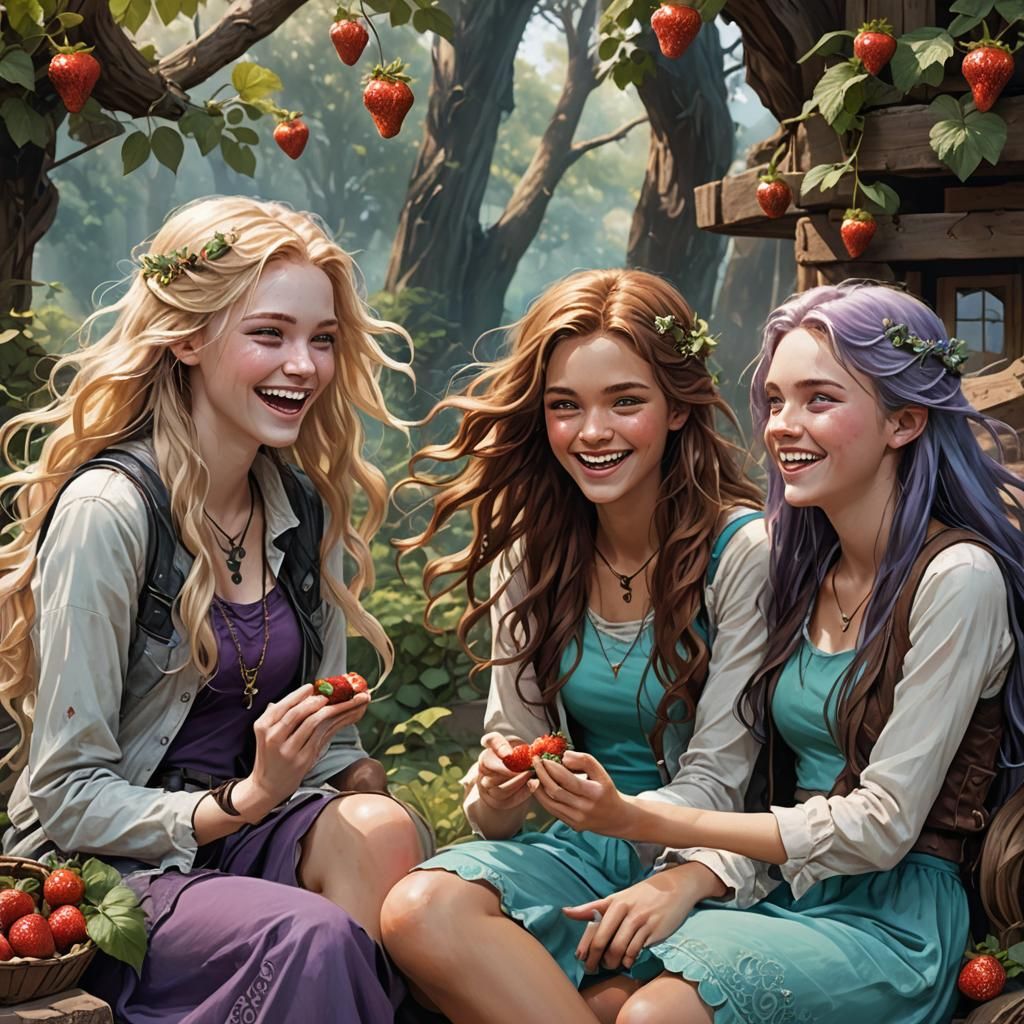 Four Laughing Teenage Girls: Fantasy Concept Art