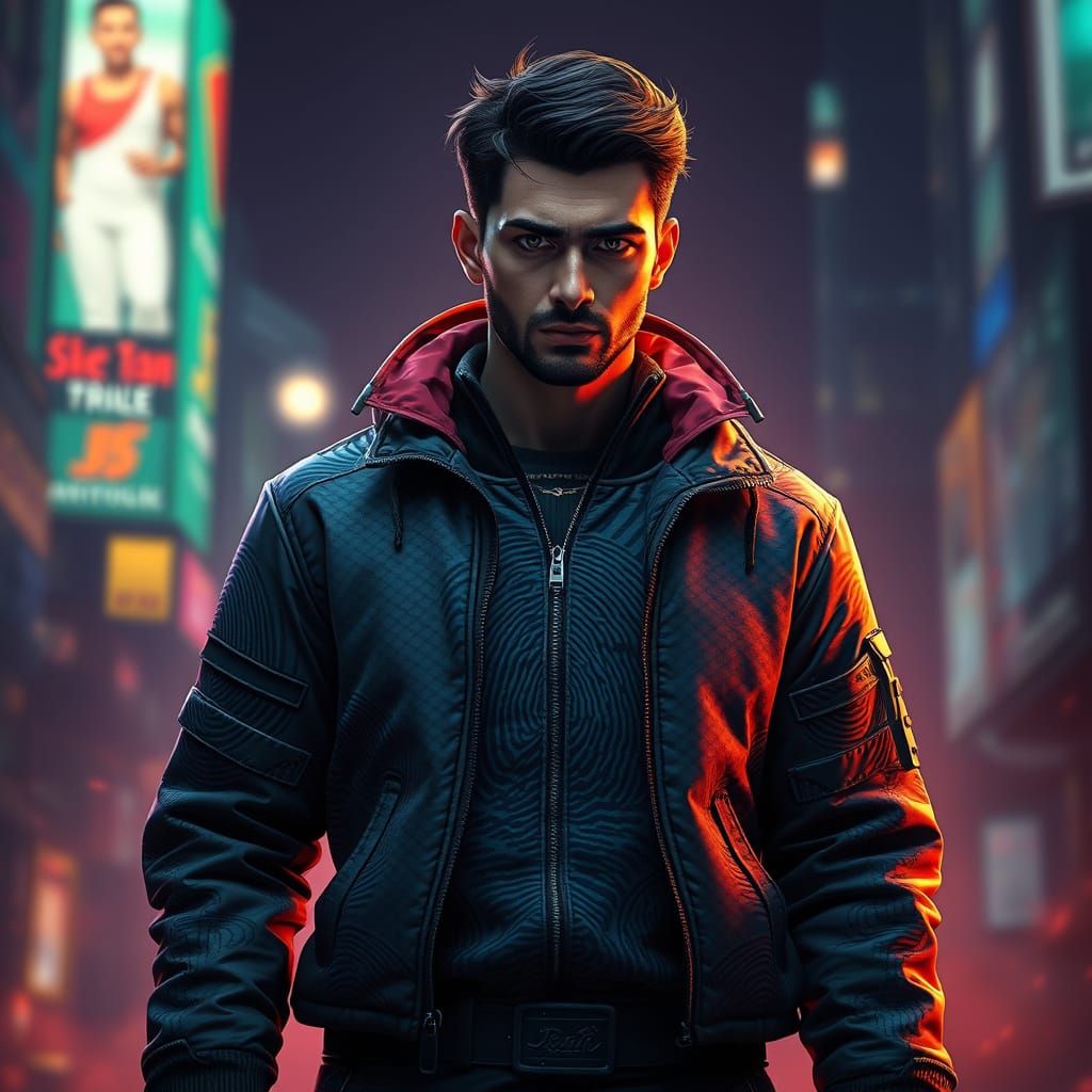 Heroic Man in Fingerprint Jacket, Matte Painting