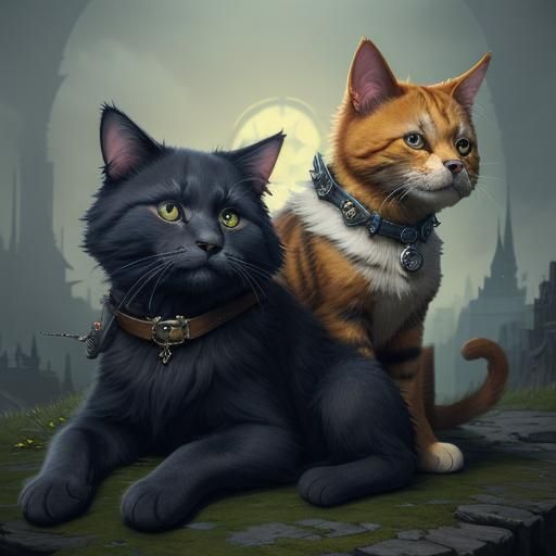 Cute Cat and Dog Fantasy Concept Art