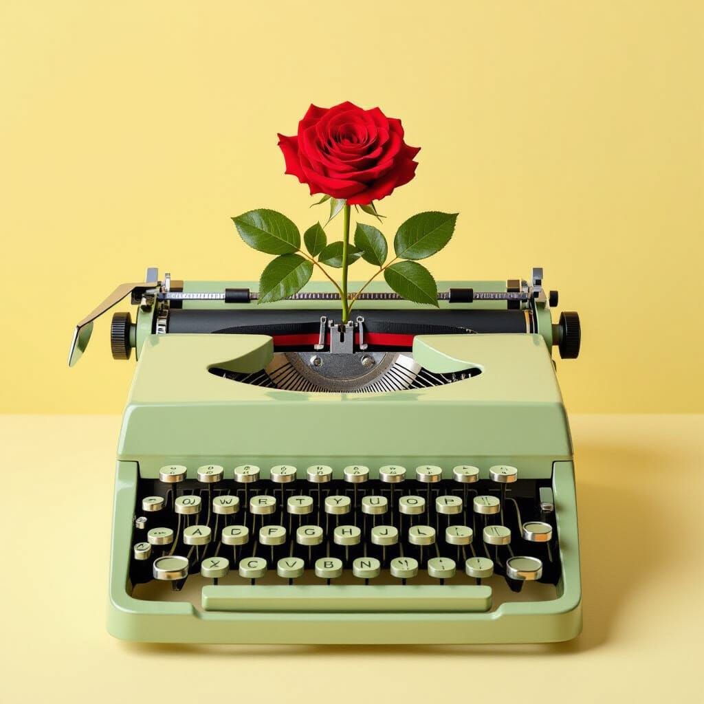 Vintage Typewriter and Rose in Wes Anderson Style