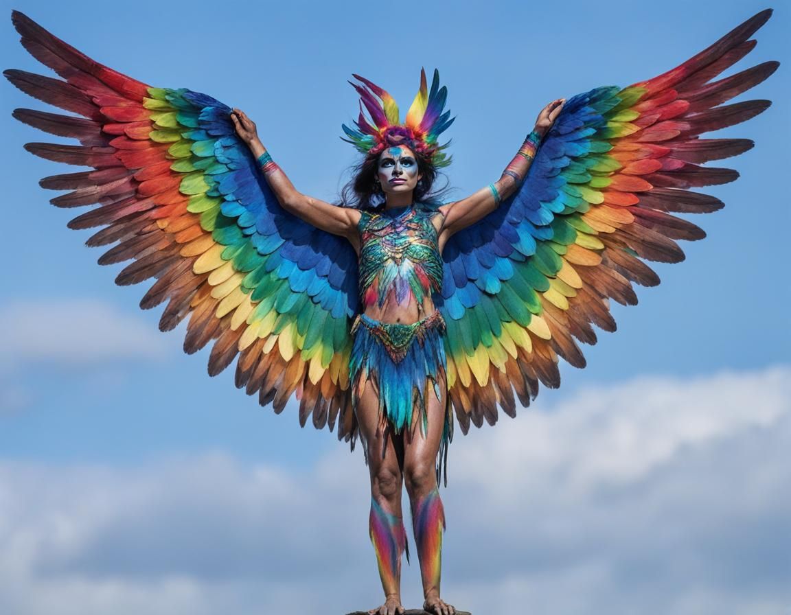 Rainbow Winged Harpy Woman