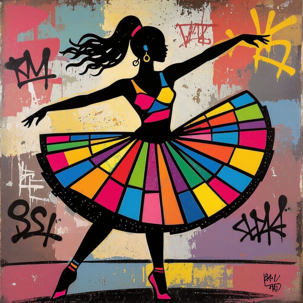 Vibrant Retro Dancer in Pirouette Pose