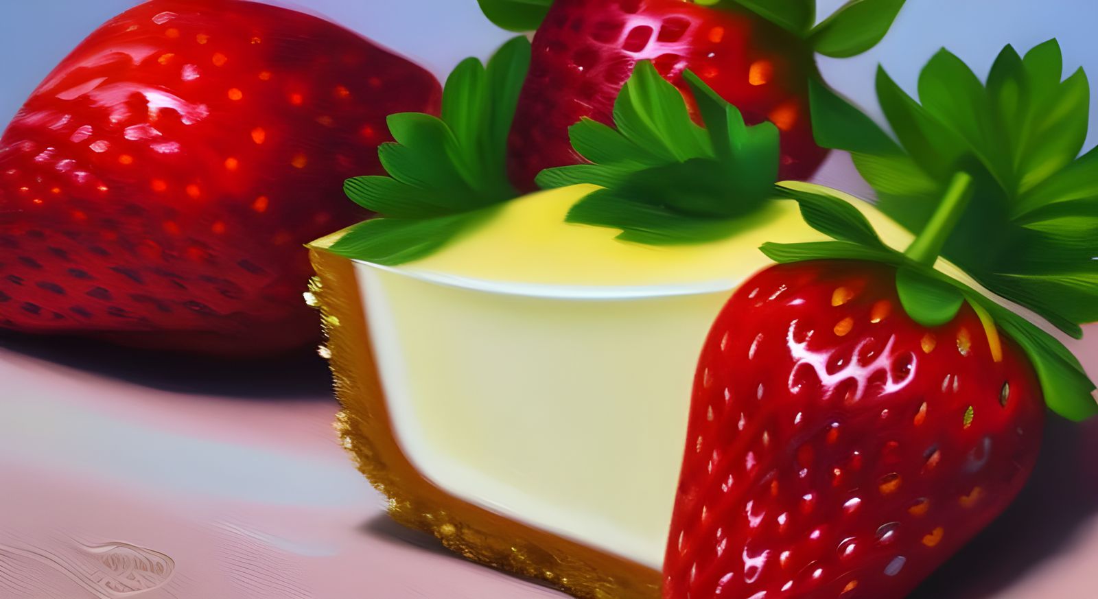 Detailed Strawberry Cheesecake Oil Painting
