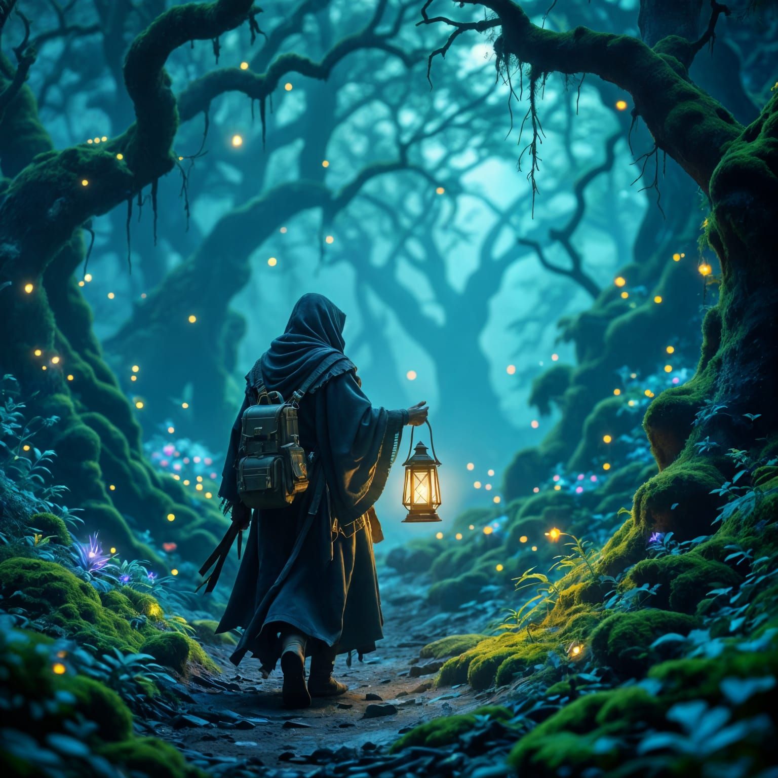Enchanted Forest Traveler in Digital Matte Painting