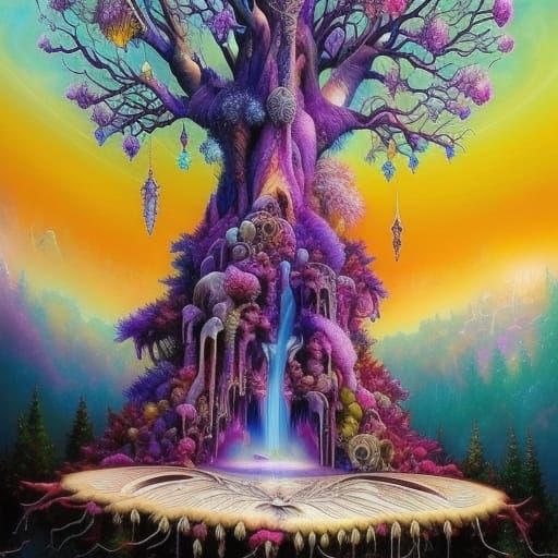 Crystal Geode Tree in Hyperdetailed Fantasy Art