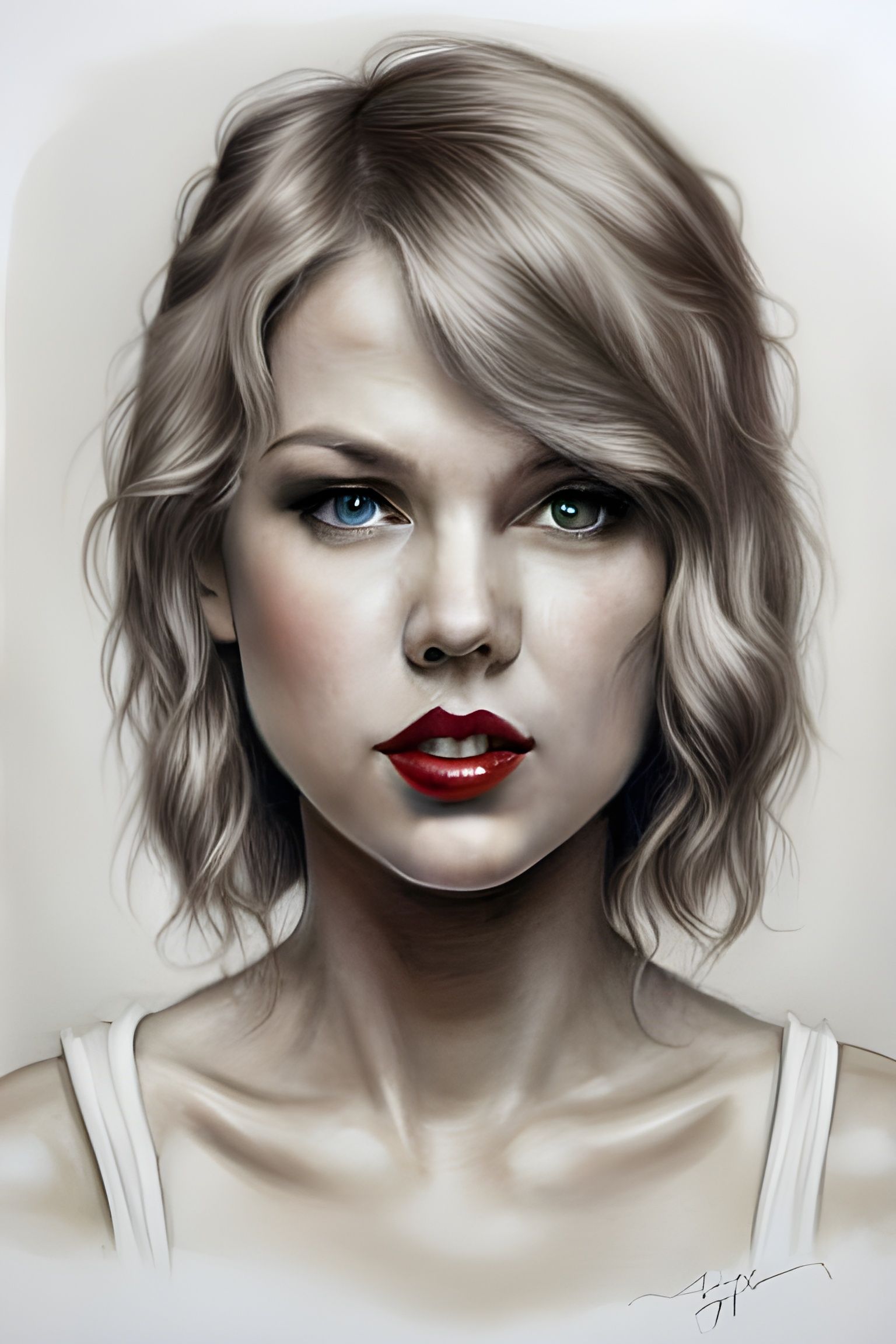 intricate pencil sketch mugshot of Taylor Swift