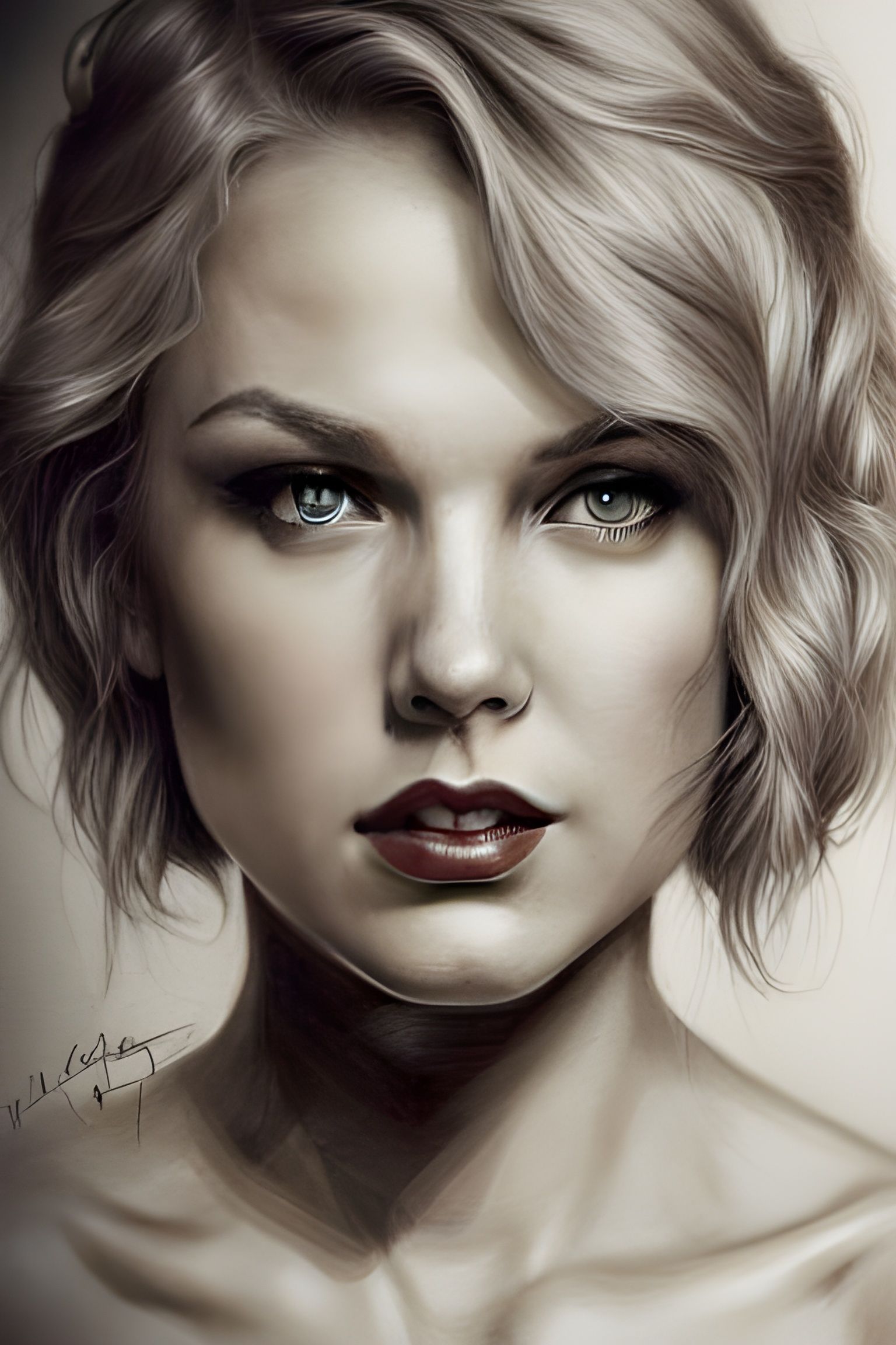 intricate pencil sketch mugshot of Taylor Swift