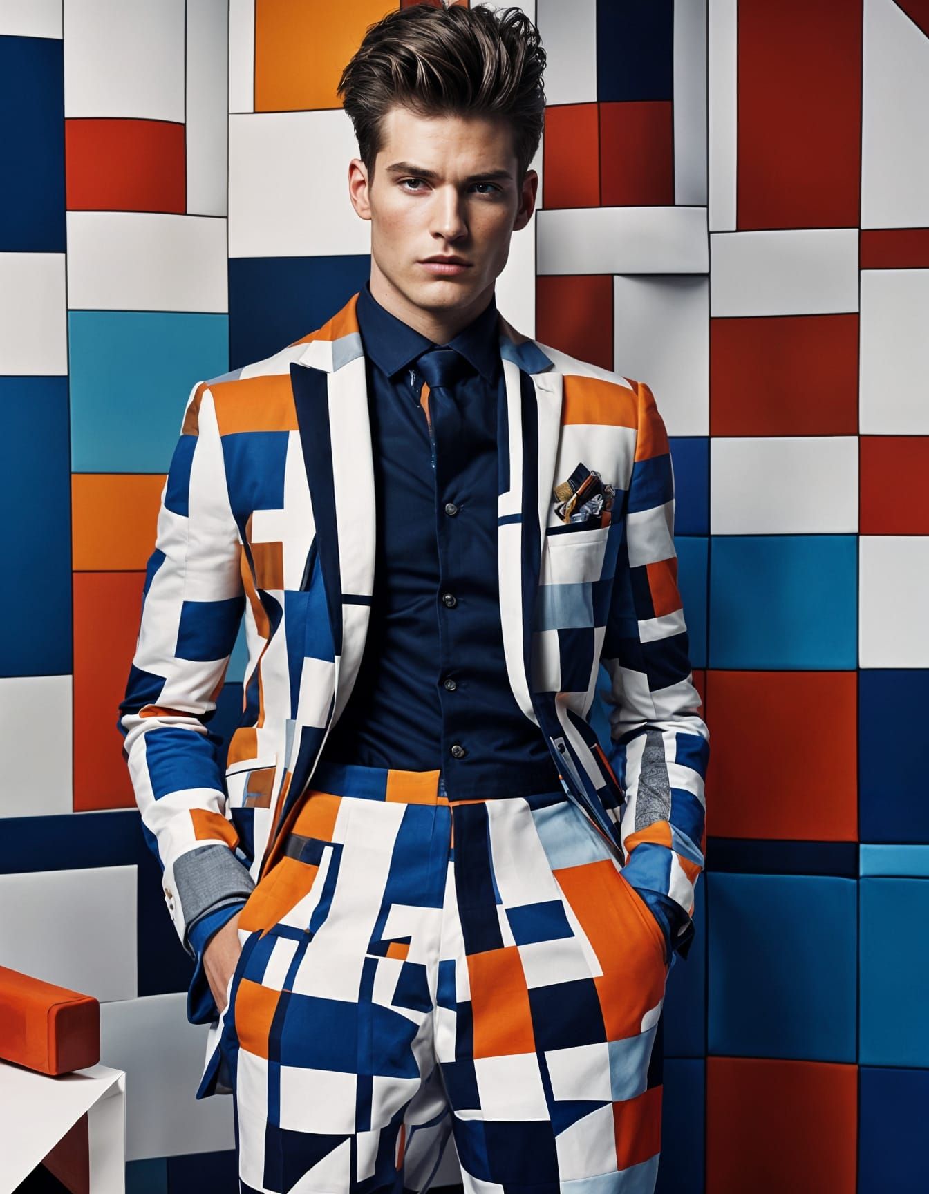 Square Patchwork Suit Fashion Model