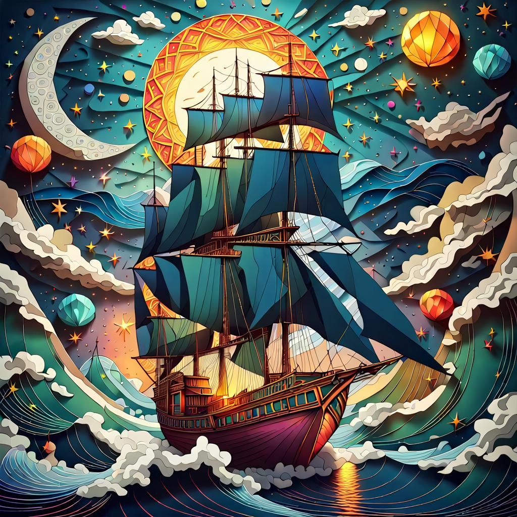 Colorful Paper Sails in Folk Art Style