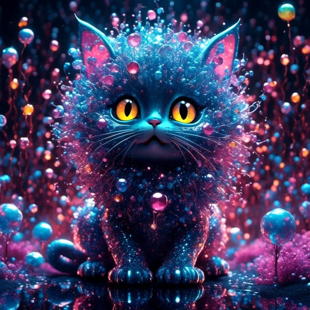 Bioluminescent Ghost Cat in Glitterpunk Candy Style