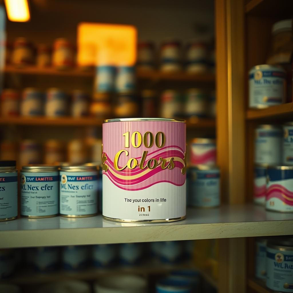 Cinematic Paint Can on Shop Shelf with Gold Light