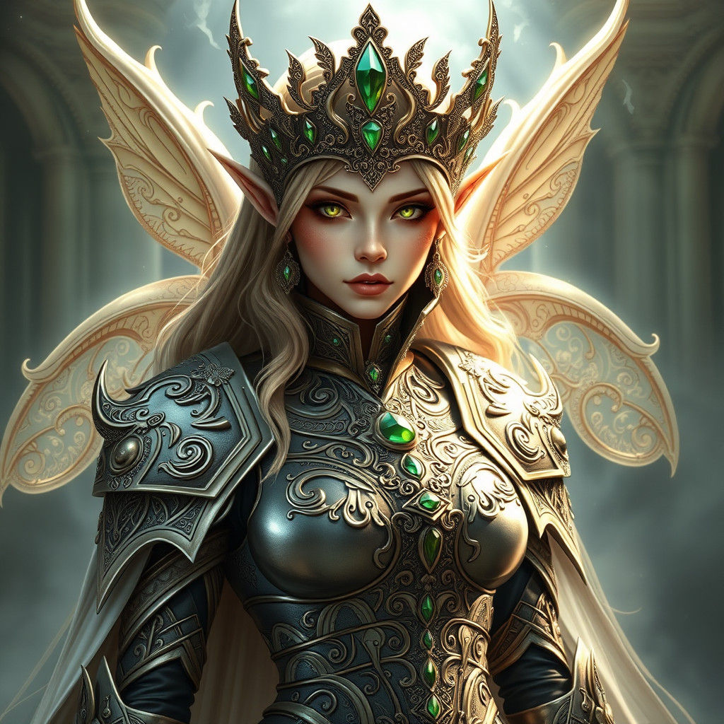 Elven Warrior Queen in Art Nouveau Style