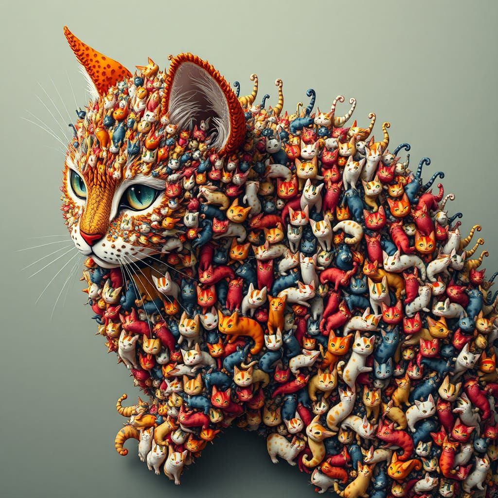 Majestic Feline Mosaic in Vibrant Anime Style