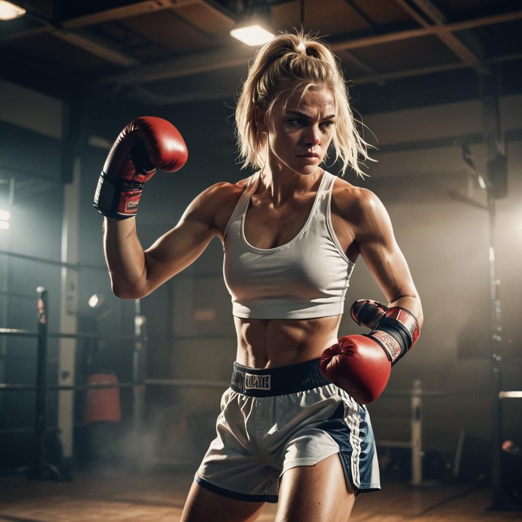 Photorealistic Blonde Female Boxer in Gym