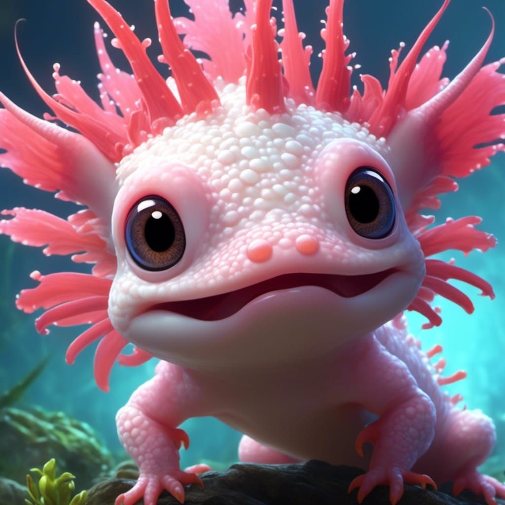 Wide-Eyed Axolotl in Cartoon Realism Style