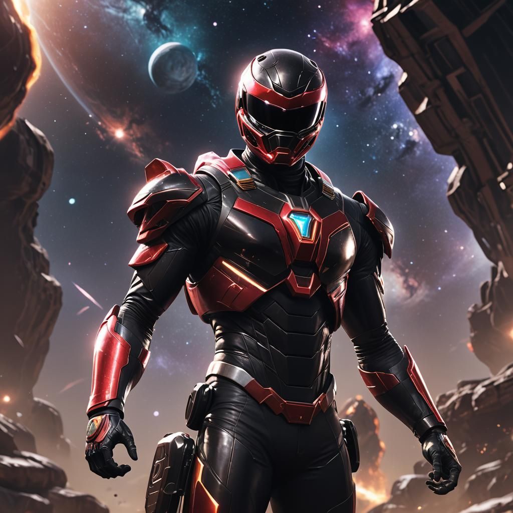Black Space Ranger in Cosmic Suit: 3D Game Cinematic