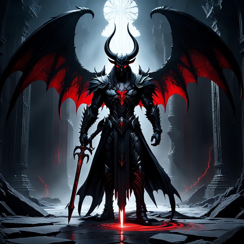 Ominous Winged Figure with Glowing Scythe