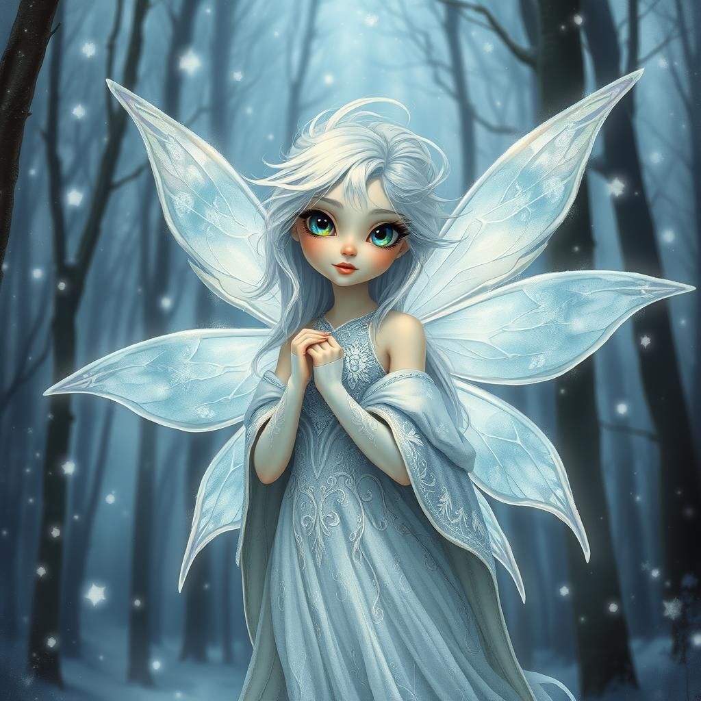 Enchanting Fairy in Winter Forest, Fantasy Art
