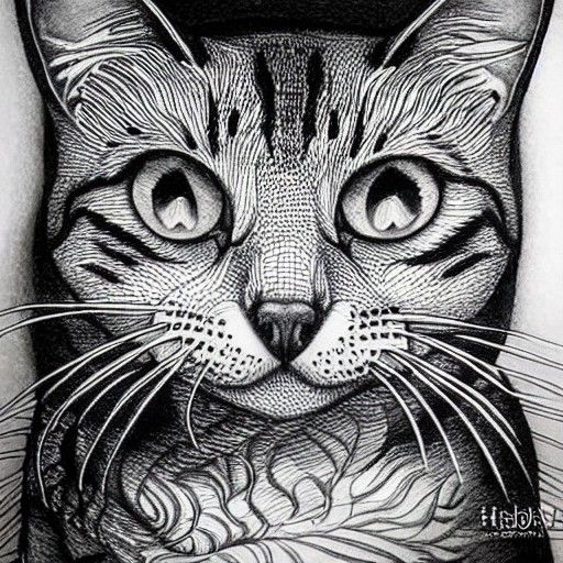 Dotwork Cat in Detailed Charcoal Style