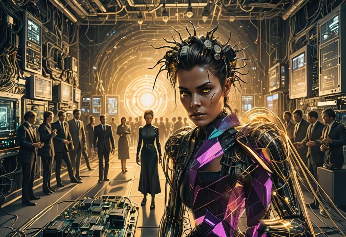 Elegant Power Woman in a Technological Setting