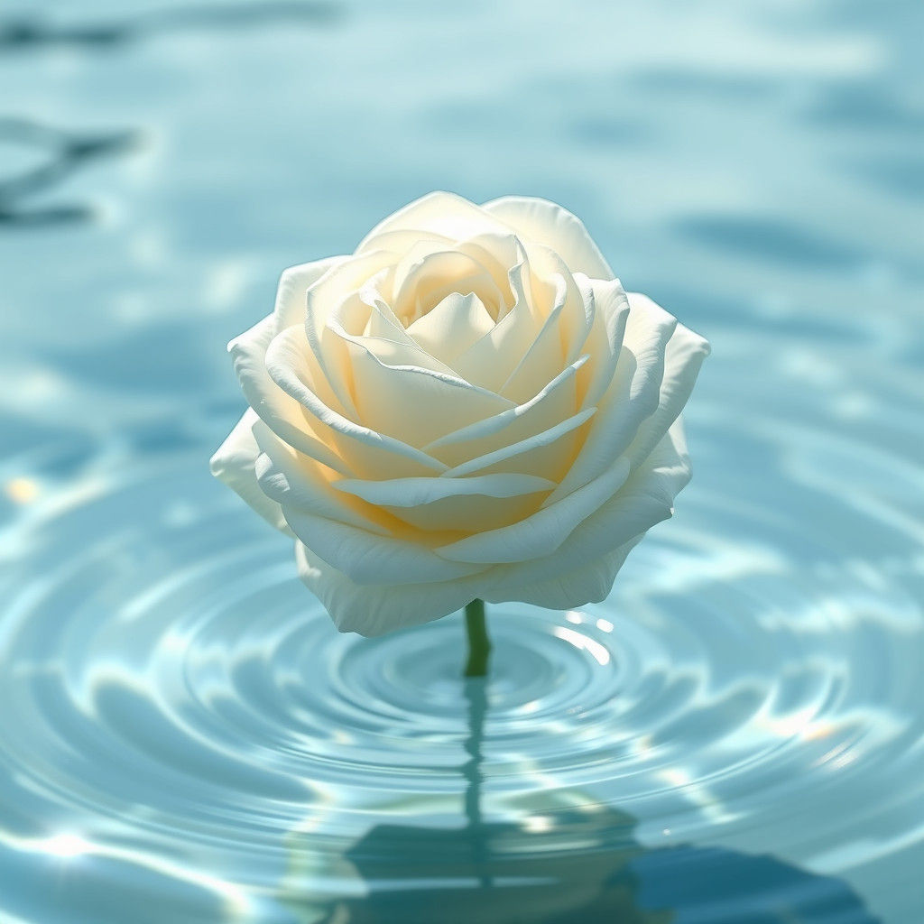 White Rose Floating on Water, Hyperrealistic Digital Art