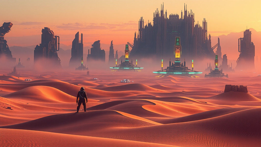 Futuristic Desert Planet Landscape at Dusk