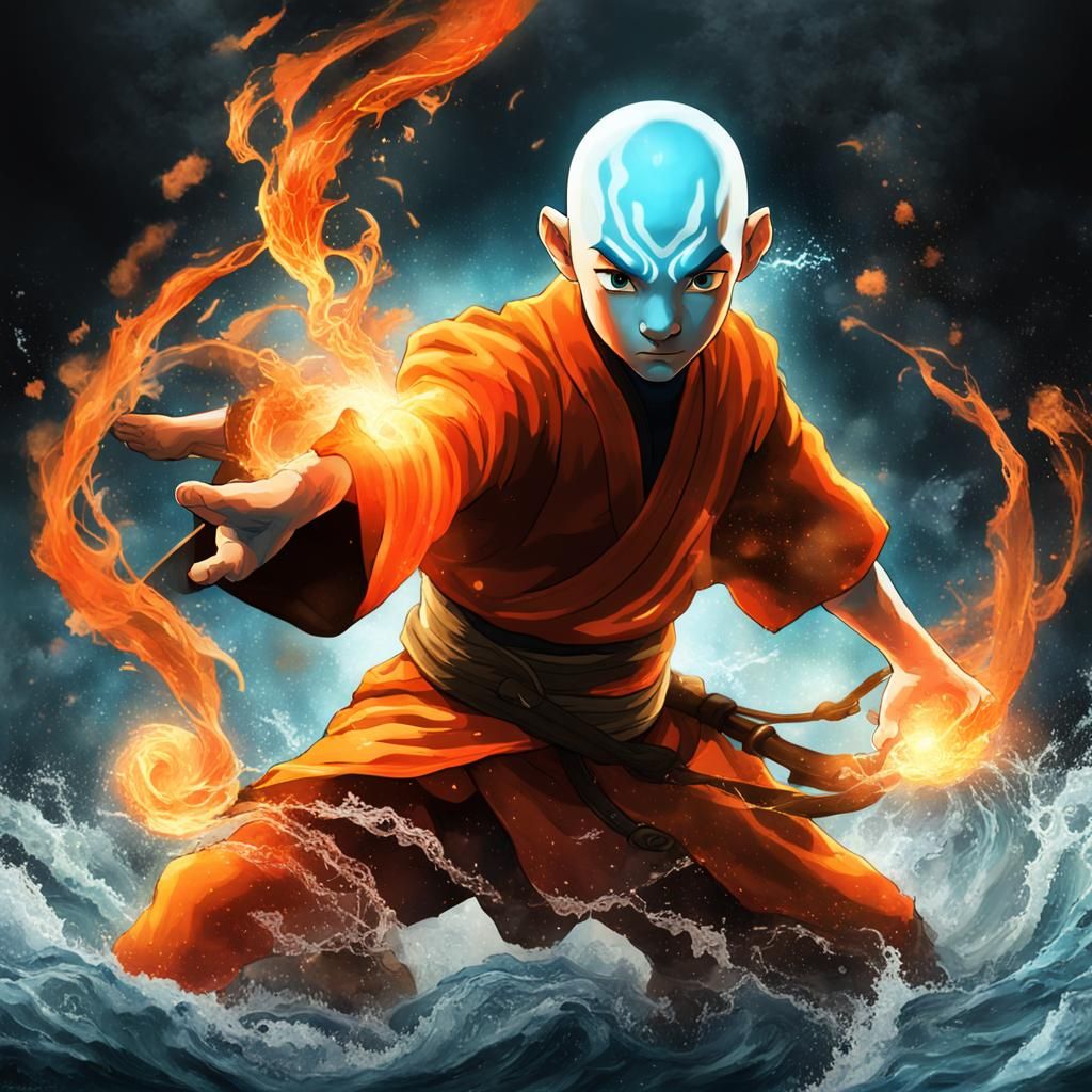 Avatar Aang Waterbending in Photorealistic Style