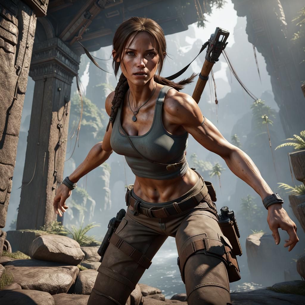Lara Croft Acrobatics in 3D Game Cinematic Style
