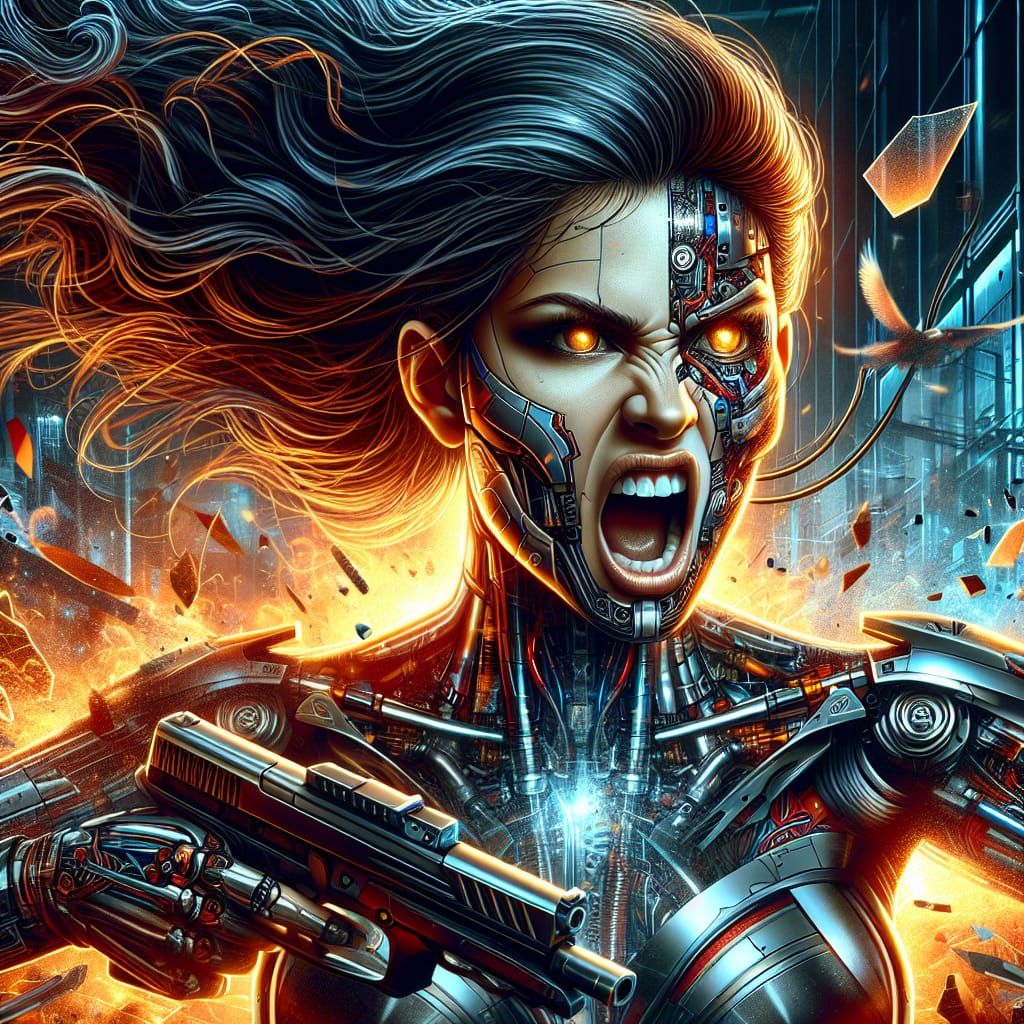 Portrait of a female cyborg warrior