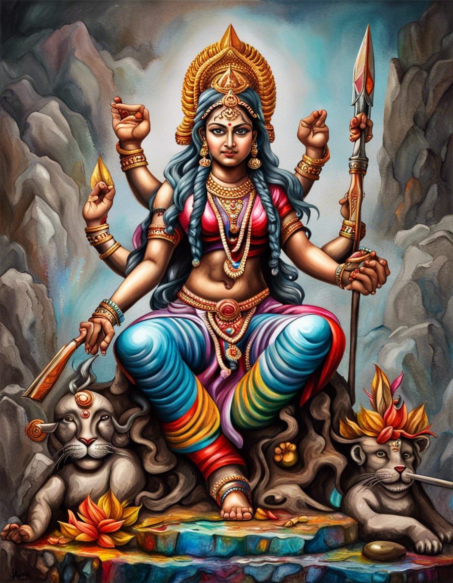 Goddess Parvati with Trishul: Hyperrealistic Graffiti Art