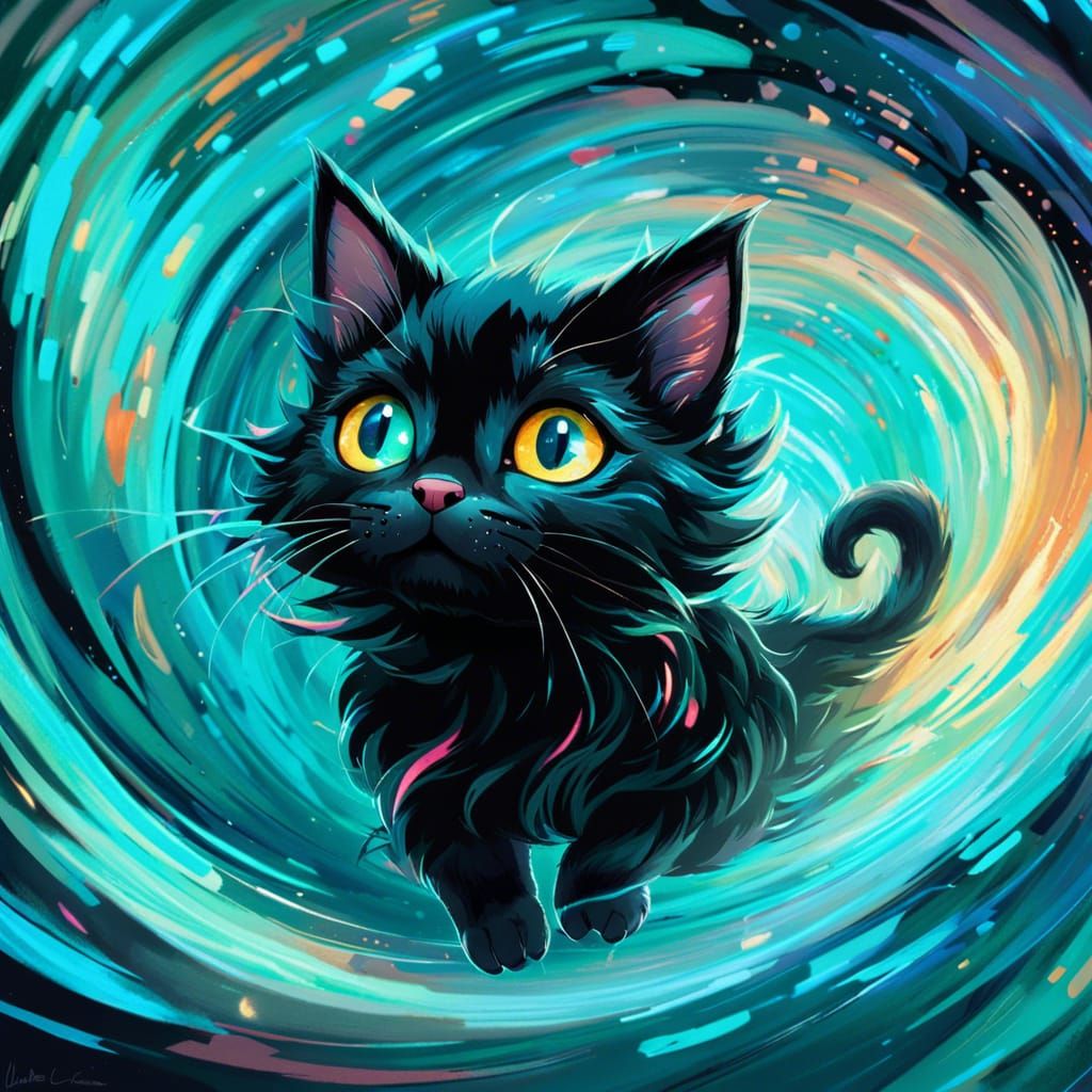 Cute Kitten Emerges from Swirling Vortex