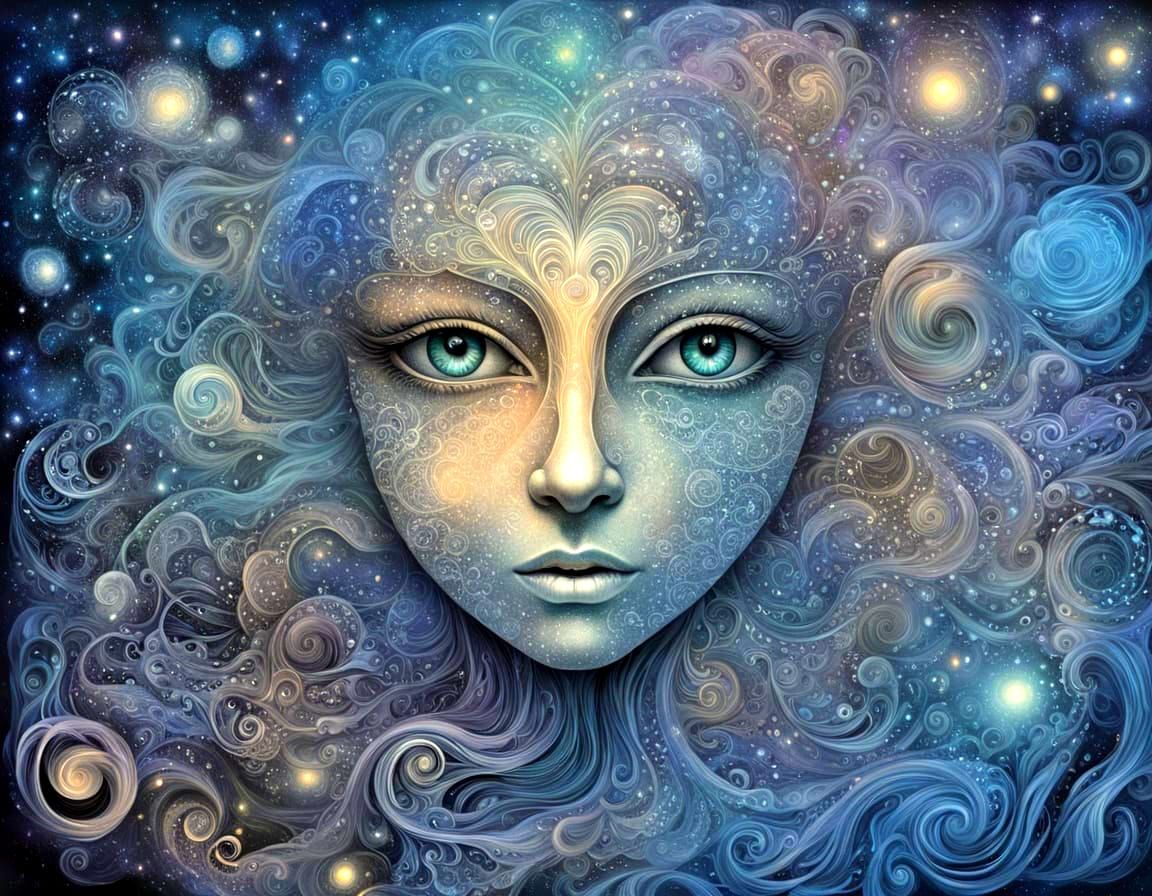 Abstract Face Emerges Through Cosmic Haze