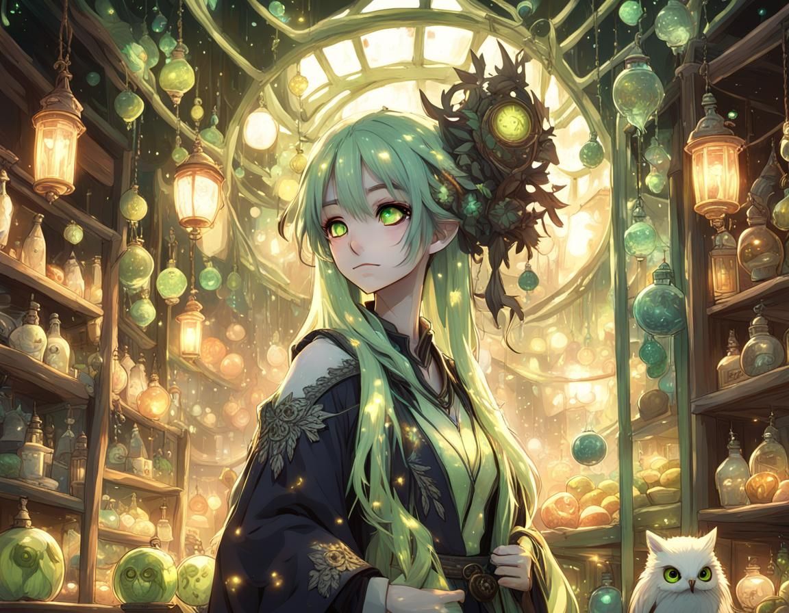 Anime Girl in Fantasy Market at Night