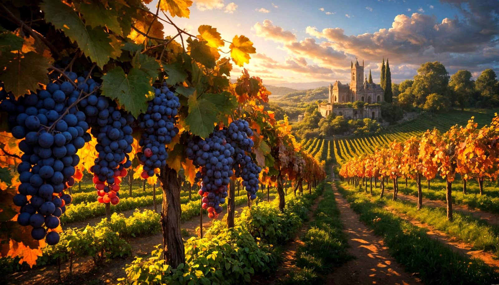 Impressionist Vineyard Still Life at Golden Hour